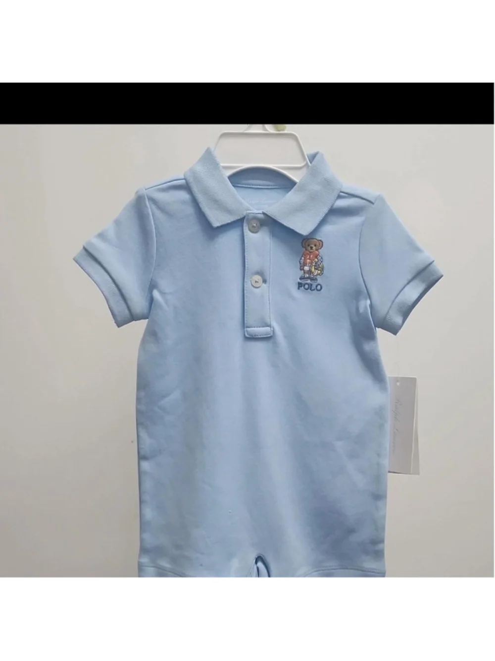 Polo Ralph Lauren Baby Romper Size 6M Light blue polo style romper with embroide